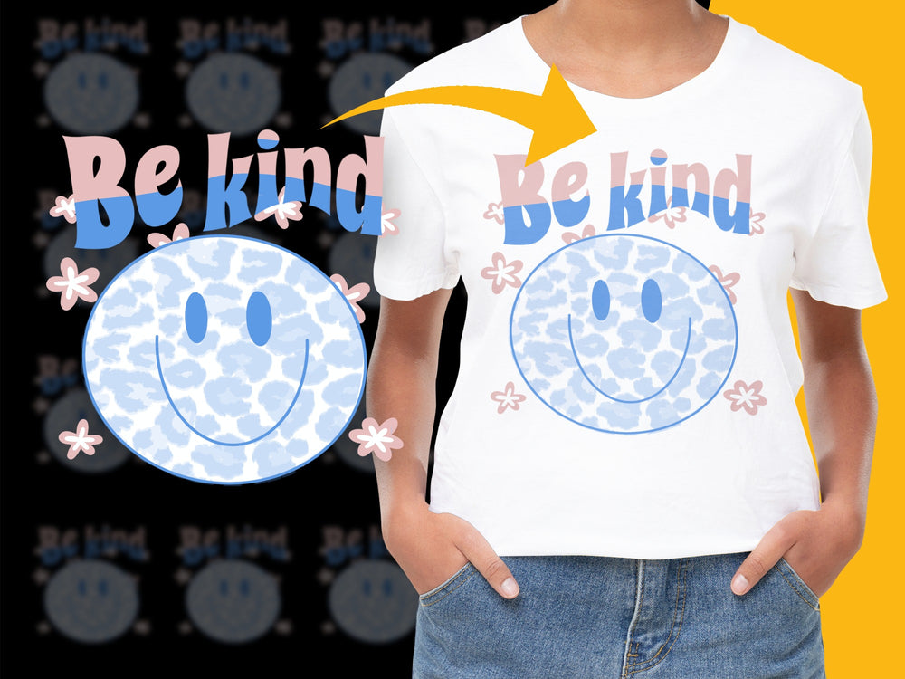 Be Kind Smiley Face T-Shirt, Positive Message Cotton Tee, Blue and White, Unisex Graphic Shirt for All Ages