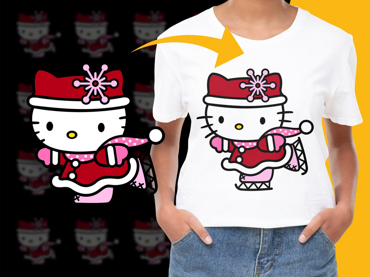 Hello Kitty T-shirt, Red Hat Design, Cute Cartoon Character, Kids Fashion Top Gift