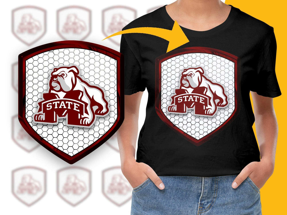 Boys' State Bulldog Logo T-Shirt, Athletic Red and White Graphic Tee, Casual Sports Apparel for Kids