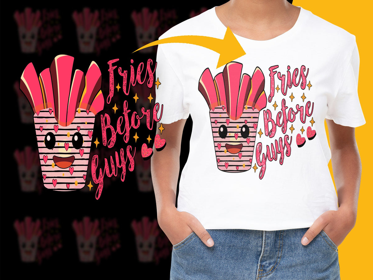 Retro Fries Before Guys T-Shirt, Fun Pop Art Style, Women's Graphic Tee, Colorful Casual Wear