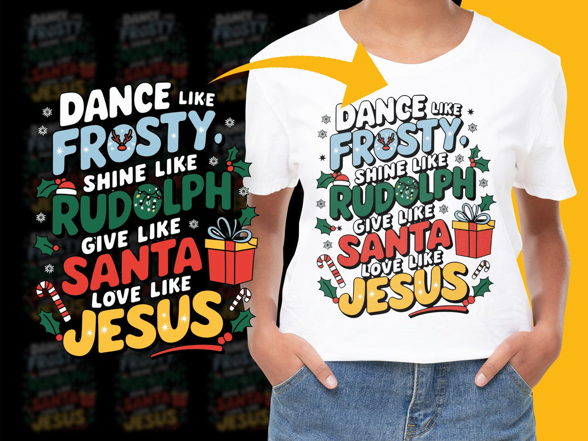 Kids Christmas T-Shirt, Dance Like Frosty Shine Like Rudolph, Santa Holiday Tee, Festive Youth Graphic Shirt, Holiday Gifts