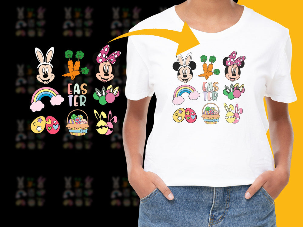 Kids Easter T-Shirt with Cute Bunny and Eggs Graphic, Colorful Spring Holiday Tee for Children