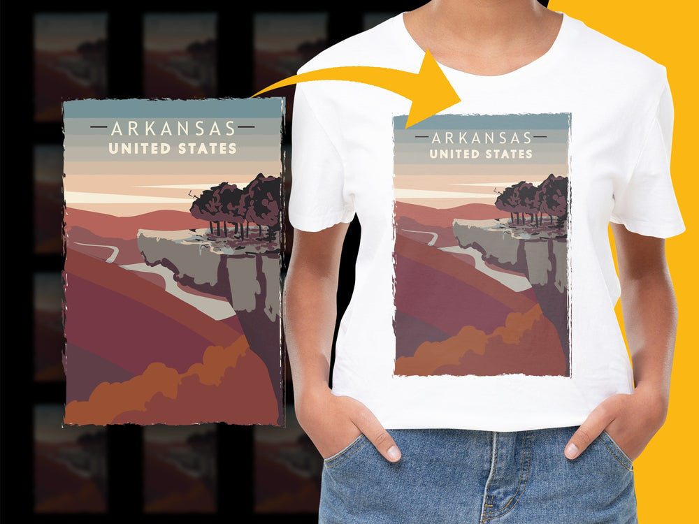 Arkansas Landscape Graphic Tee, Vintage Style Travel Shirt, Unisex Cotton T-Shirt