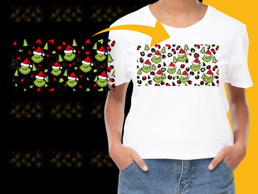 Festive Christmas T-Shirt, Grinch and Ornaments Pattern, Holiday Casual Wear for Men and Women