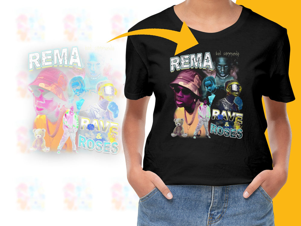 Rema Rave and Roses Album Art T-Shirt, Colorful Graphic Tee, Unisex Music Fan Merchandise