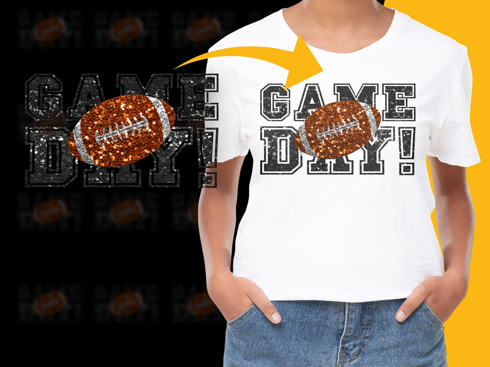 Game Day T-Shirt Unisex Football Print Sparkle Text Sports Fan Apparel White Tee