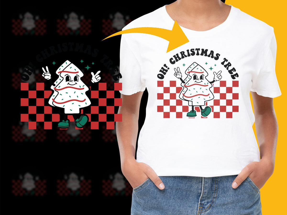 Kids Christmas Tree T-Shirt, Cute Holiday Graphic Tee, Toddler Festive Shirt, Casual Winter Apparel, Red and Black Check Pattern