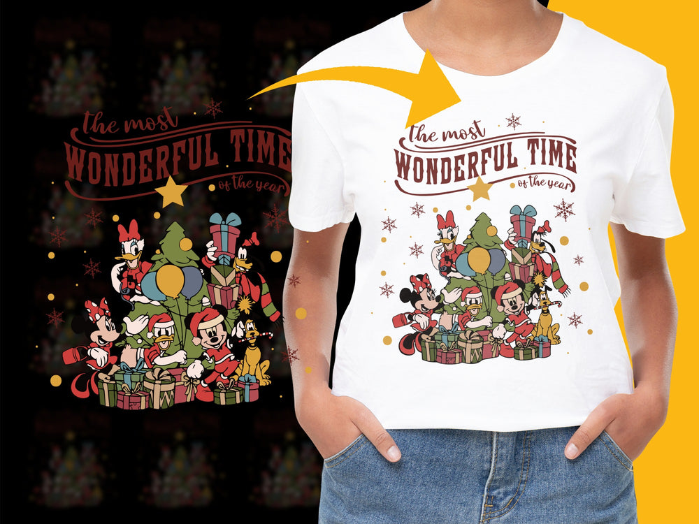 Festive Holiday T-Shirt with Cartoon Characters, Christmas Gift Idea, Family Matching Outfit