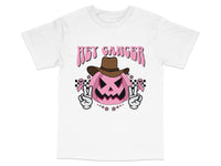 Load image into Gallery viewer, Western Pink Pumpkin Cowboy Halloween T-Shirt, Cute Fall Graphic Tee, Women's Autumn Casual Wear, Unique October Apparel