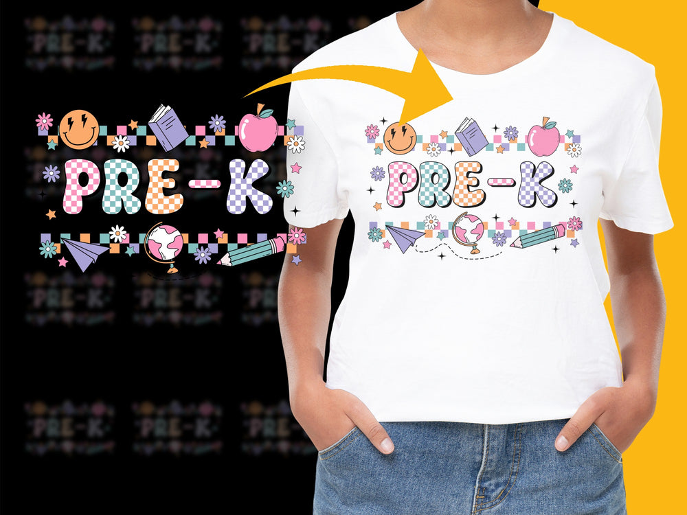 Pre-K Teacher T-Shirt, Colorful Preschool Educator Tee, Cute Back to School Apparel for Women