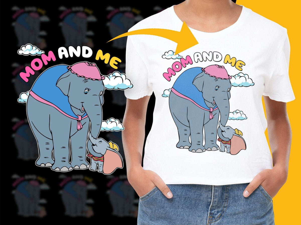 Mom and Me Elephant T-Shirt, Cute Matching Mother Child Tee, Cartoon Animal Family Shirt, Graphic Tee for Moms