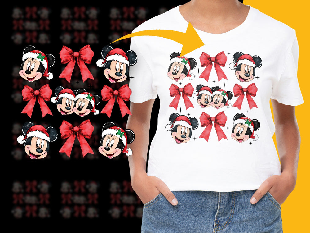 Holiday Minnie Mouse T-Shirt, Christmas Bow and Ears, Festive Cartoon Character Tee, Gift for Disney Fans