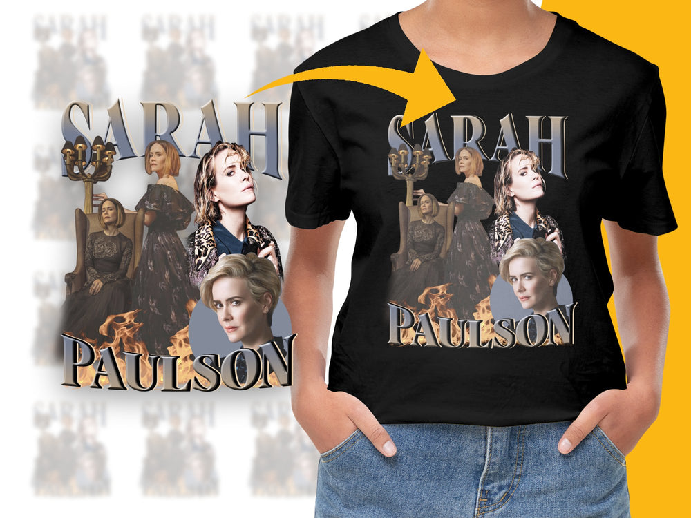 Sarah Paulson Fan T-Shirt, Black Graphic Tee Featuring Multiple Portraits, Unisex Movie Star Apparel
