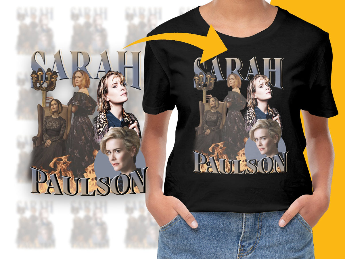 Sarah Paulson Fan T-Shirt, Black Graphic Tee Featuring Multiple Portraits, Unisex Movie Star Apparel