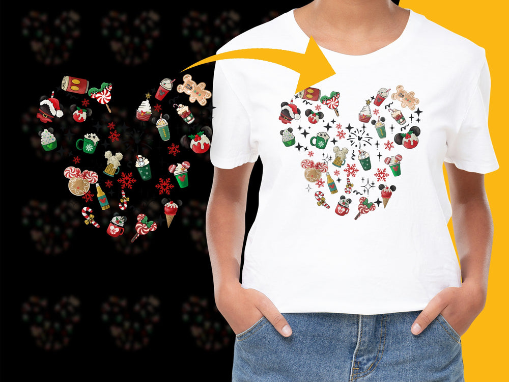 Festive Christmas T-Shirt with Colorful Ornaments and Snowflakes Design, Holiday Apparel for All Ages, Unisex Fit