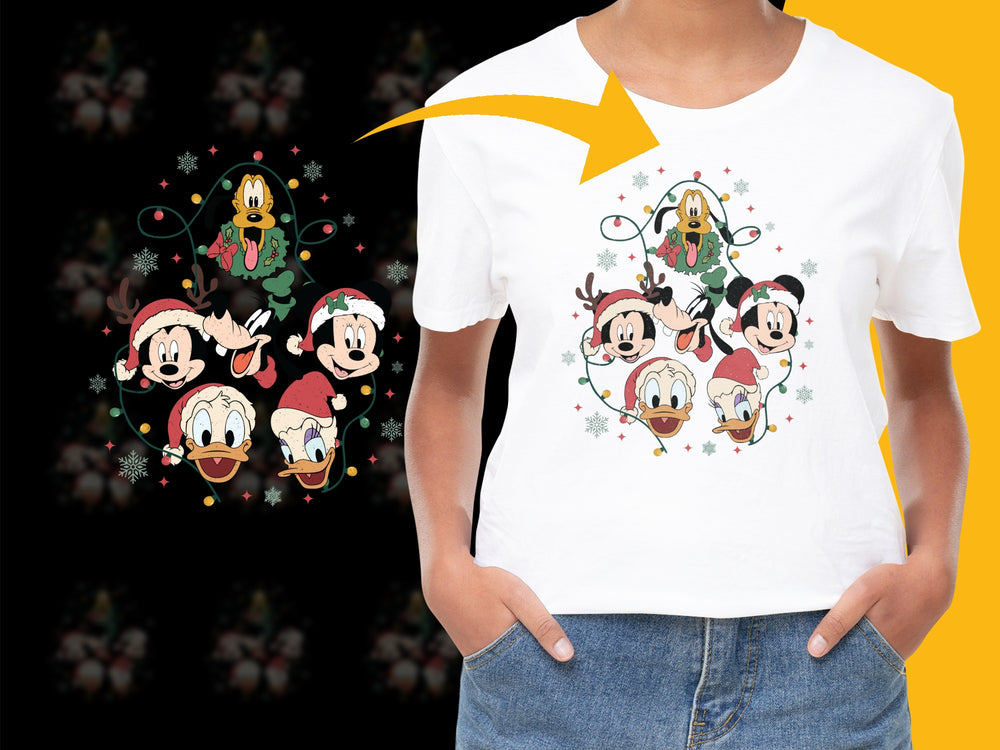Festive Holiday T-Shirt with Classic Cartoon Characters, Christmas Graphic Tee for All Ages