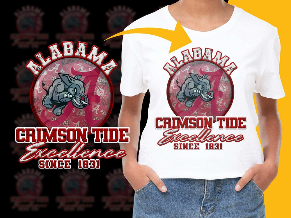 Alabama Crimson Tide T-Shirt, Elephant Graphic, Excellence Since 1831, College Football Apparel