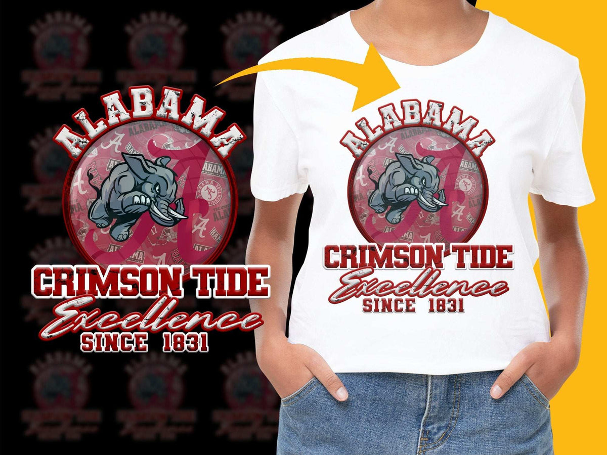 Alabama Crimson Tide T-Shirt, Elephant Graphic, Excellence Since 1831, College Football Apparel