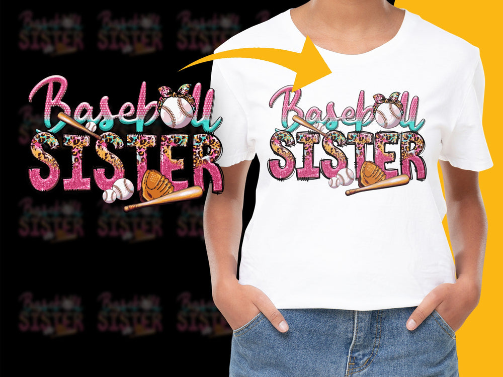 Baseball Sister T-Shirt, Colorful Sparkly Sports Fan Tee, Youth and Adult Sizes, Gift for Her
