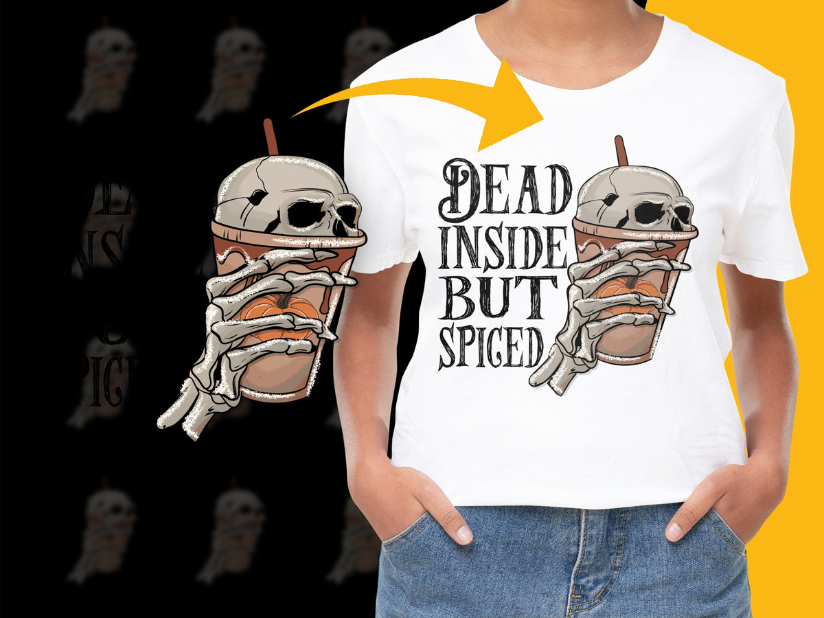 Dead Inside But Spiced Halloween T-Shirt, Skeleton Graphic Tee, Spooky Fall Apparel, Unisex Casual Oultfit