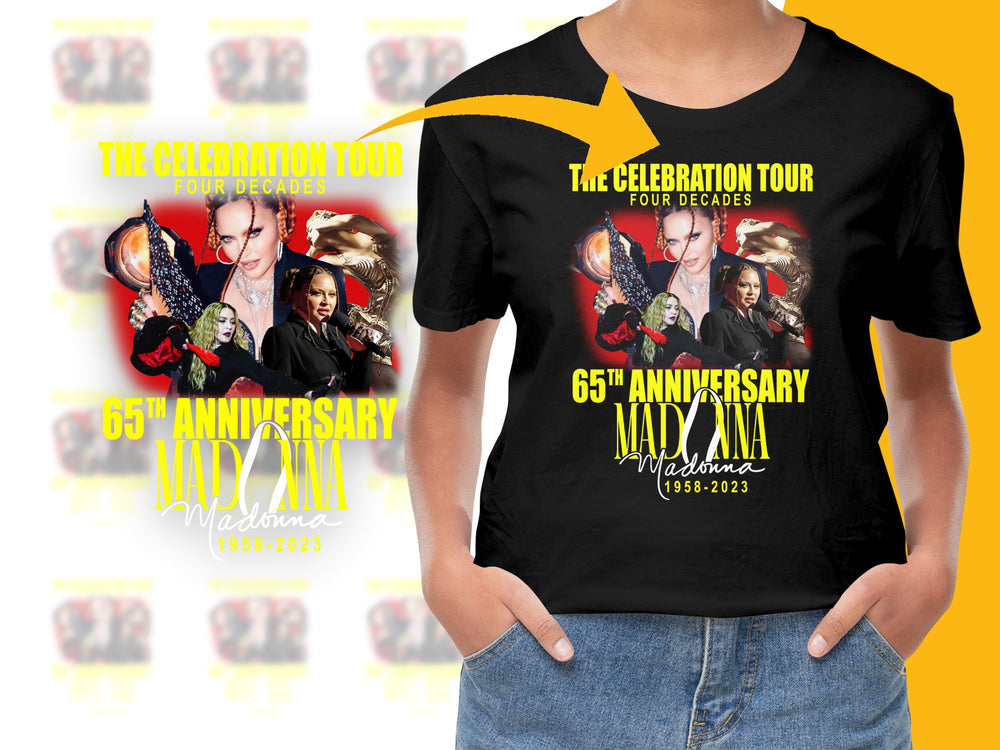 Madonna 65th Anniversary Celebration Tour T-Shirt, Vintage Pop Icon Concert Tee, Collectible Music Memorabilia 1983-2023.