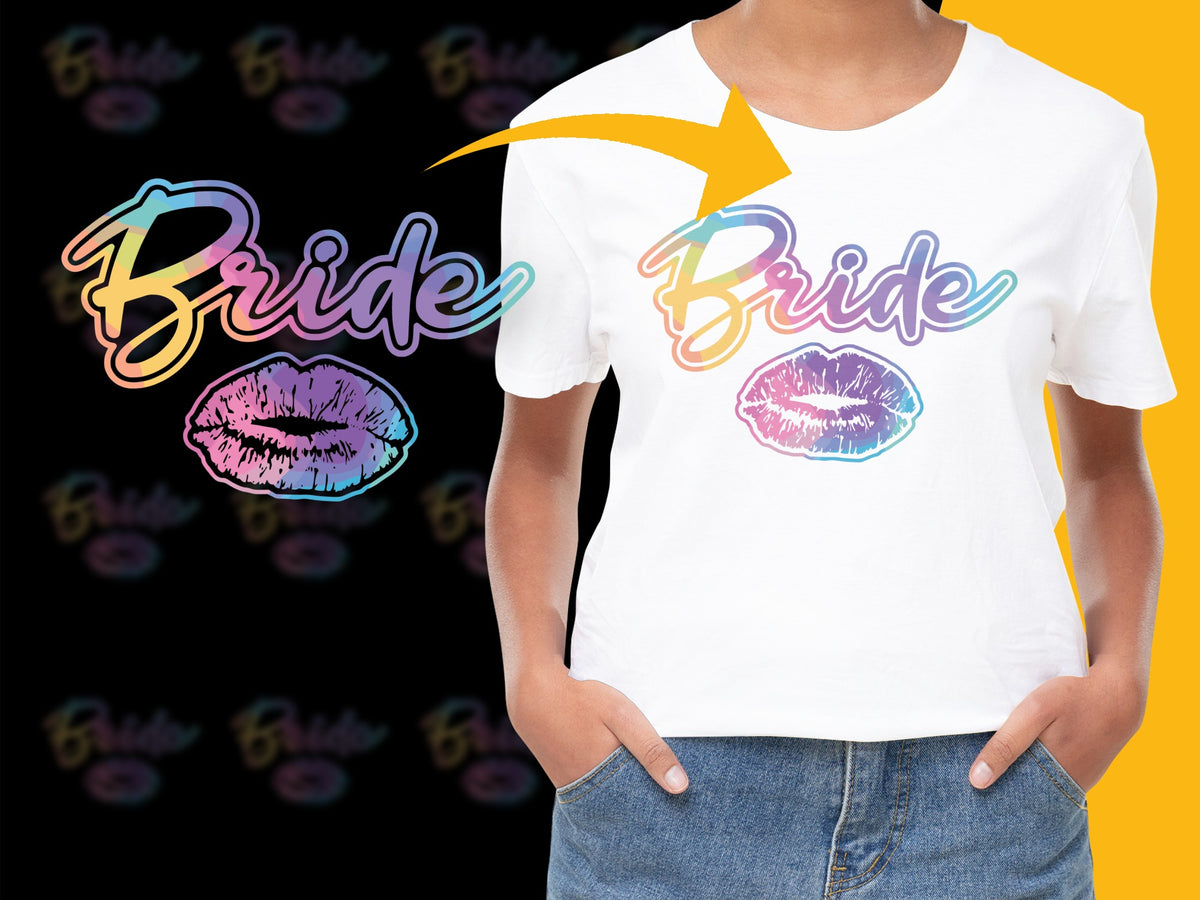 Bride Rainbow Kiss T-Shirt, Bachelorette Party Tee, Colorful Lip Print, Wedding Celebration, Fun Bridal Shower Gift Idea