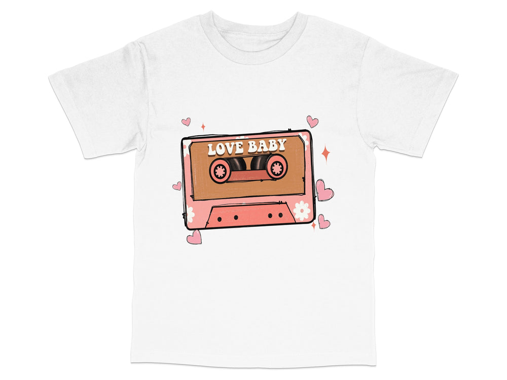 Vintage Cassette Tape Graphic T-Shirt, Retro Love Baby Tee, Unisex Casual Streetwear, Soft Cotton Top, Trendy Music Shirt