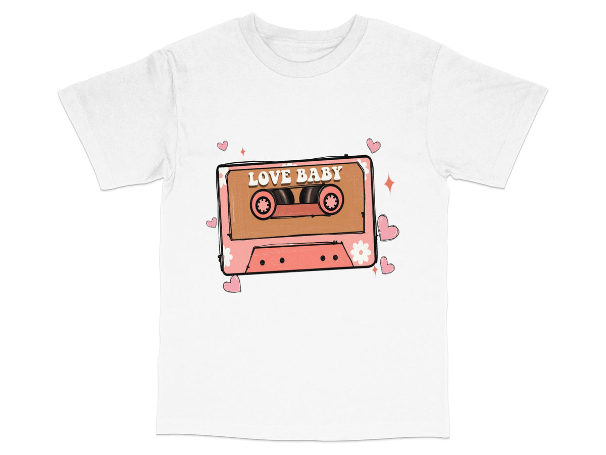 Vintage Cassette Tape Graphic T-Shirt, Retro Love Baby Tee, Unisex Casual Streetwear, Soft Cotton Top, Trendy Music Shirt