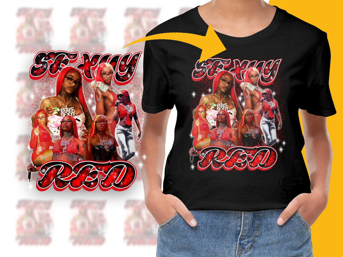 Trendy Red Graphic T-Shirt, Urban Music Inspired Style, Bold Hip Hop Fashion Top