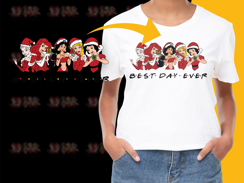 Festive Christmas T-Shirt, Cartoon Santa Girls Design, Best Day Ever, Holiday Tee, Fun Party Outfit for All Ages