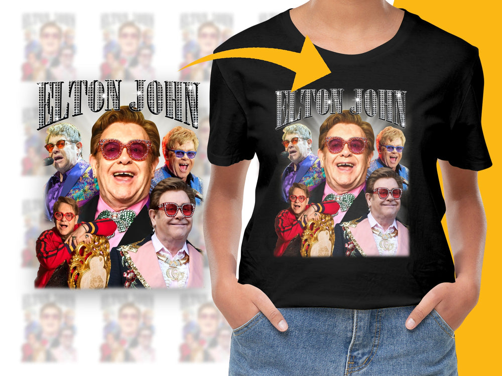 Elton John Inspired Graphic T-Shirt, Colorful Retro Pop Art Tee, Music Legend Fashion, Unisex Clothing Gift