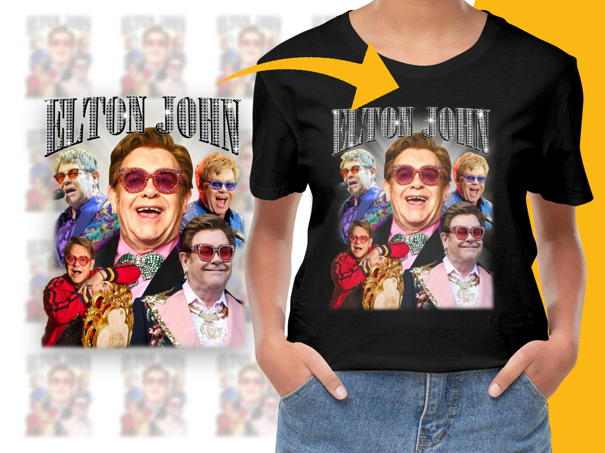 Elton John Inspired Graphic T-Shirt, Colorful Retro Pop Art Tee, Music Legend Fashion, Unisex Clothing Gift