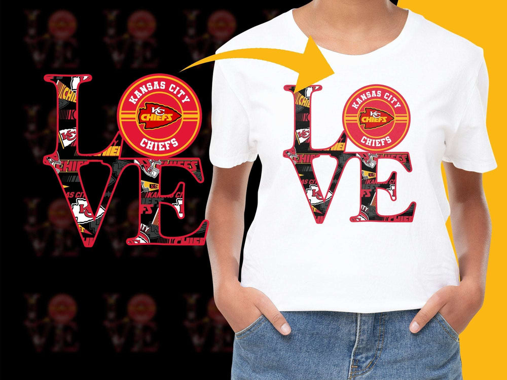 Kansas City Chiefs Love T-Shirt, Graphic Tee, Football Fan Apparel, Sports Theme Clothing