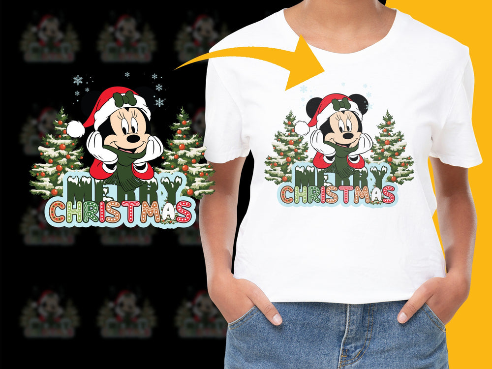 Kids Festive Minnie Mouse Christmas T-Shirt, Cartoon Holiday Apparel, Xmas Graphic Tee for Children