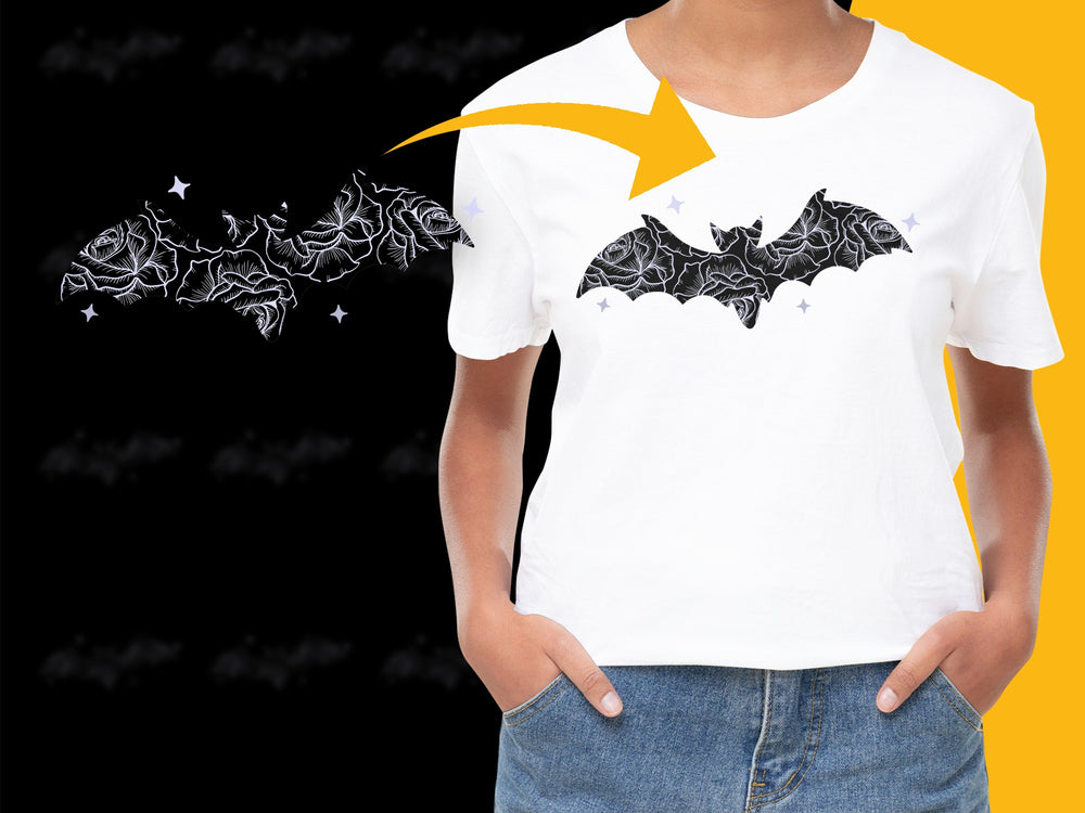 Gothic Bat Graphic T-Shirt, Women's White Cotton Tee with Celestial Moon and Stars Design, Casual Streetwear Style