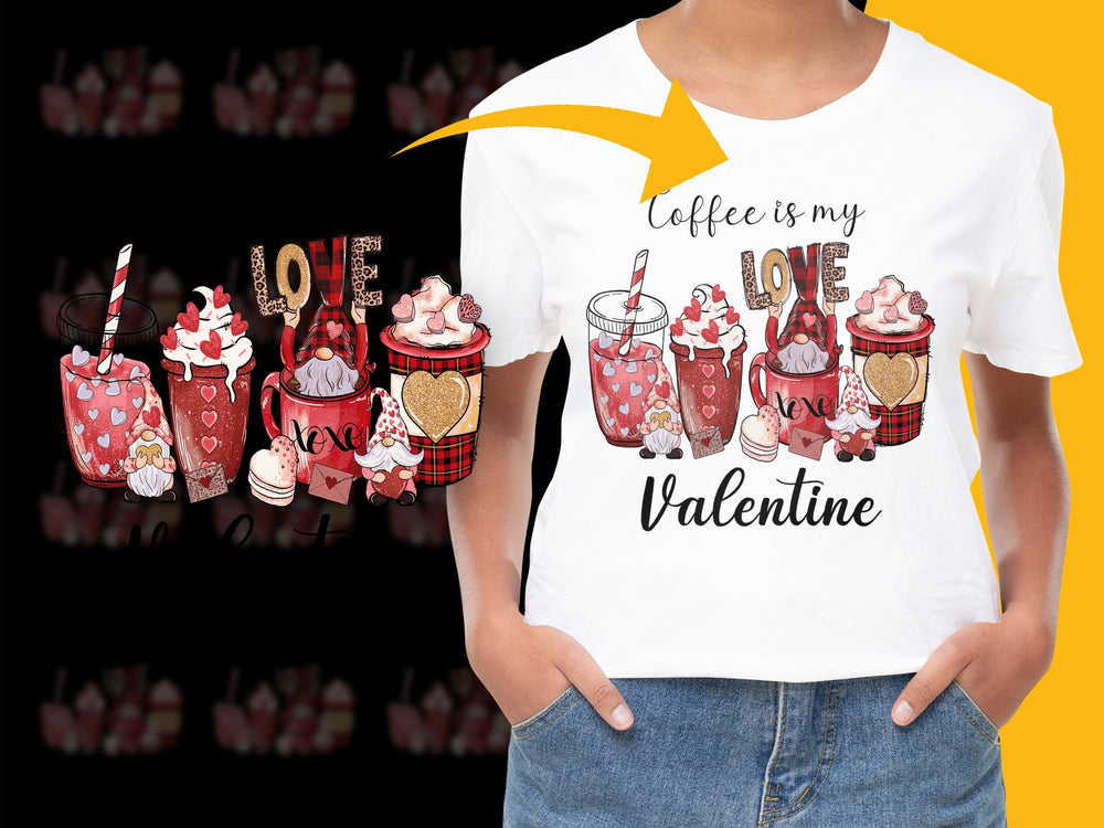 Valentine's Day Coffee Themed T-Shirt, Cute Love Graphic Tee, Romantic Gifts for Coffee Lovers