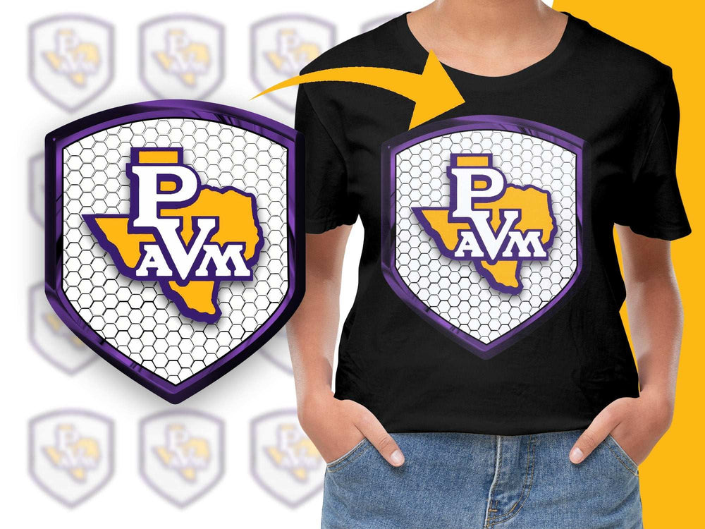 Youth Sports Team Logo T-Shirt, Custom Purple and Yellow Graphic Tee, School Pride Shirt