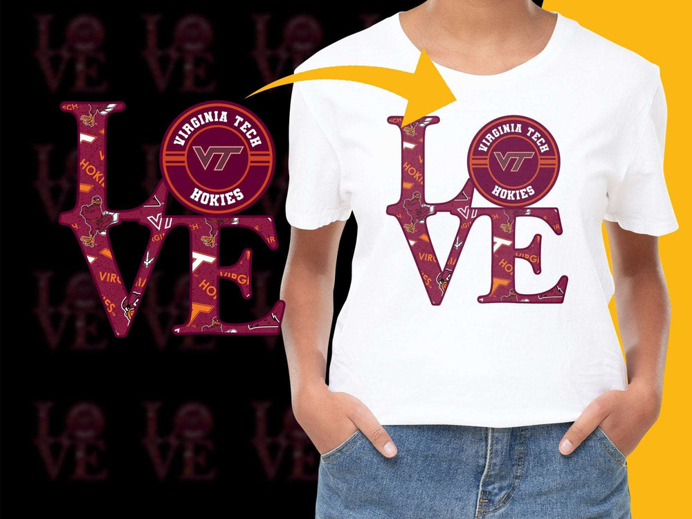 Virginia Tech Hokies Love T-Shirt, Maroon and Orange Graphic Tee, College Apparel, Fan Gift