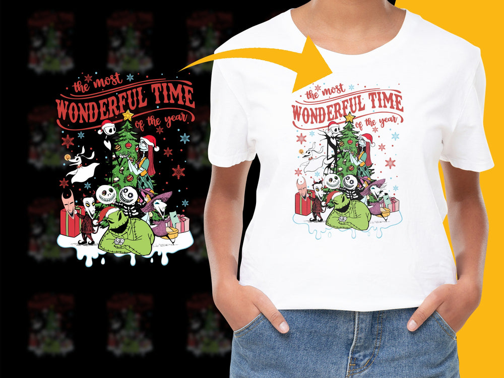 Christmas T-Shirt for Women, Festive Holiday Tee with Cute Cartoon Characters, Casual Fashion Clothing