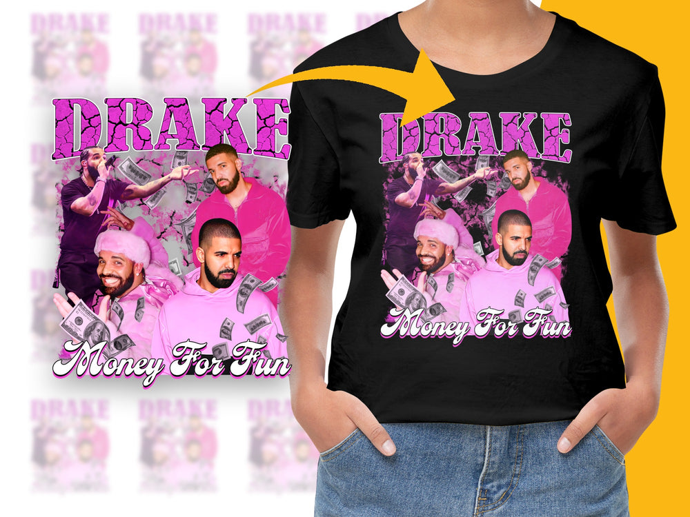 Drake Money For Fun Graphic T-Shirt, Pink and Black Hip Hop Tee, Music Fan Apparel