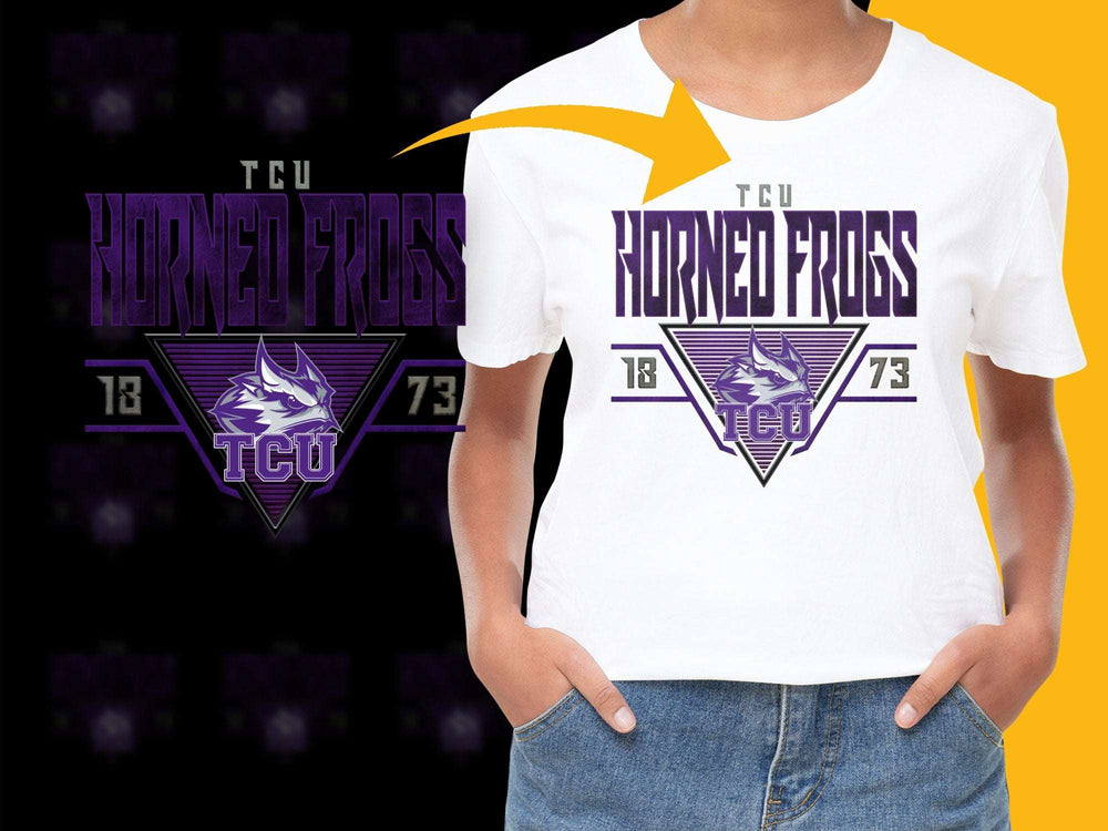 TCU Horned Frogs Graphic T-Shirt, Purple and White College Team Logo, Casual Sports Apparel Sizes S-XXL