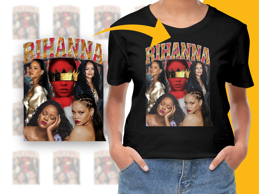 Rihanna Inspired Graphic T-Shirt, Pop Music Icon Collage Tee, Unique Fan Apparel, Stylish Gift Idea