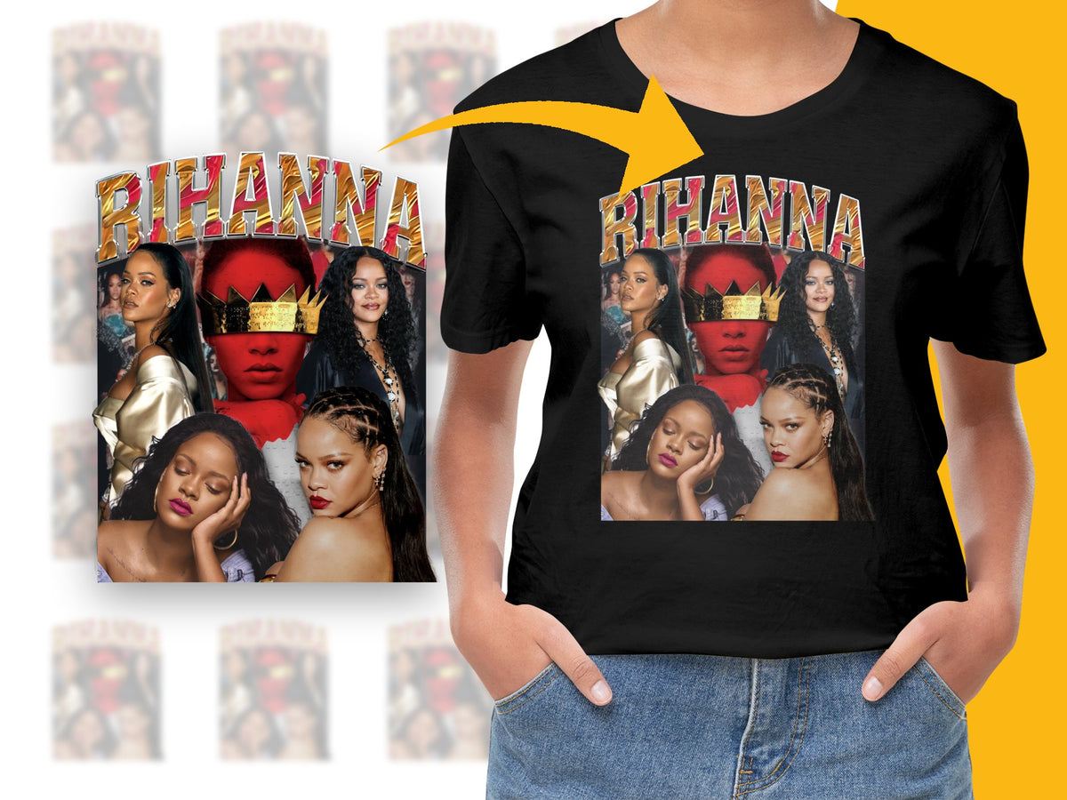 Rihanna Inspired Graphic T-Shirt, Pop Music Icon Collage Tee, Unique Fan Apparel, Stylish Gift Idea