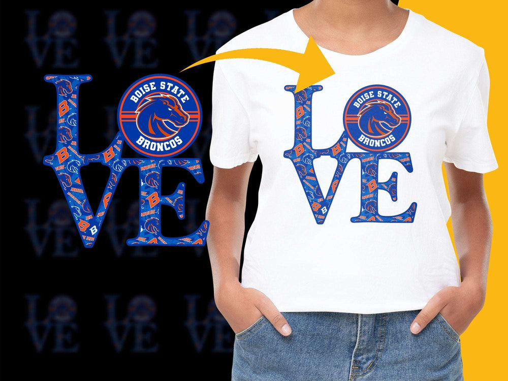 Boise State Broncos Love T-Shirt, College Sports Fan Apparel, Graphic Tee for Men and Women, Casual Wear