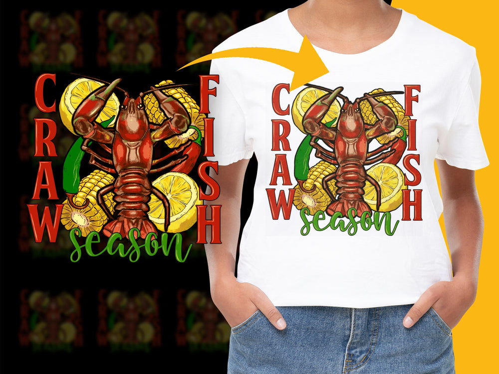 Crawfish Season Graphic T-Shirt, Colorful Lobster Print Unisex Tee, Summer Seafood Festival Shirt