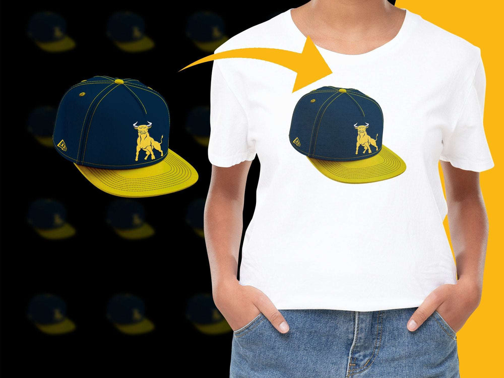 Youth Astronaut Graphic Cap, Navy Yellow Adjustable Snapback Hat, Space Theme Kids Hat