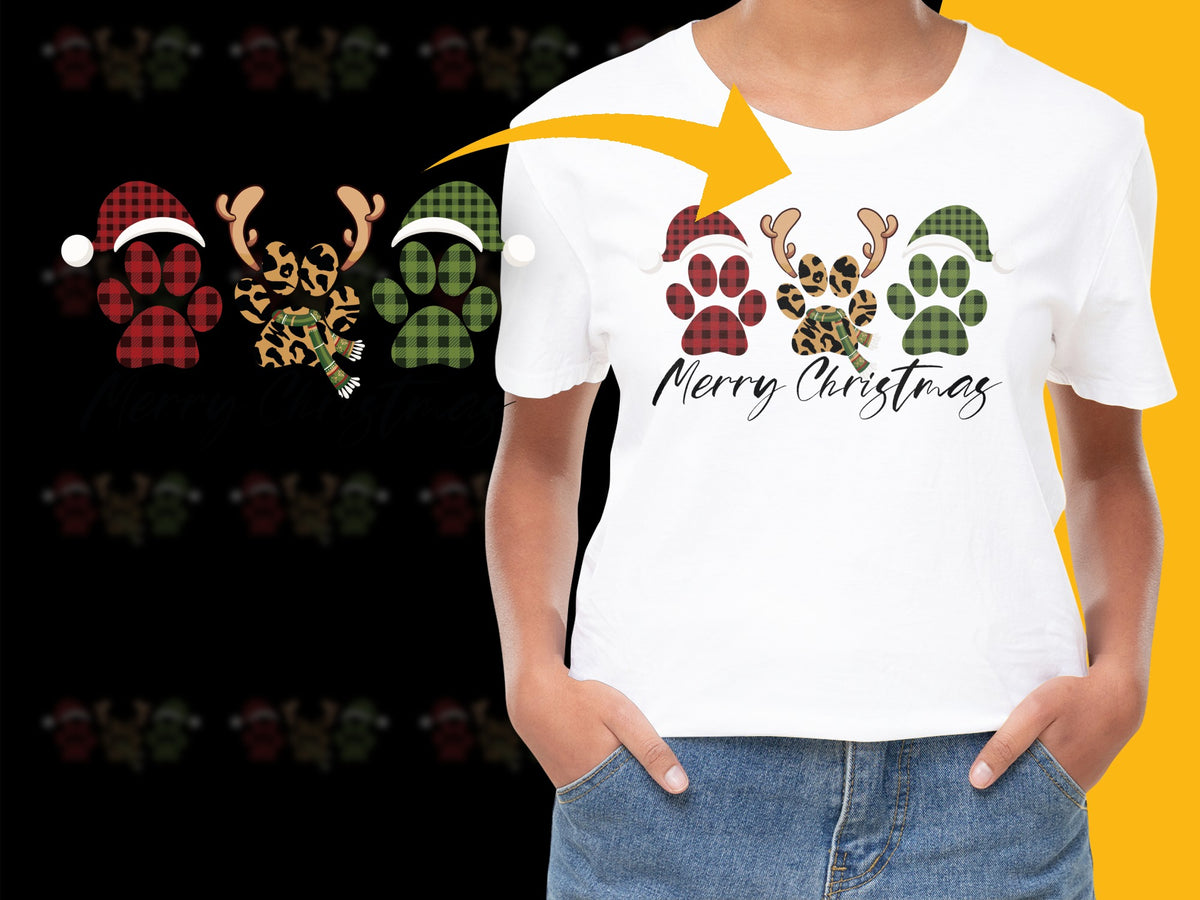 Merry Christmas T-Shirt, Plaid Reindeer Graphic, Festive Holiday Tee, Casual Winter Apparel