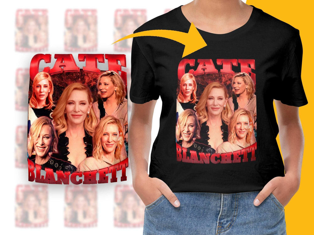 Cate Blanchett Fan T-Shirt, Graphic Celebrity Tee, Women's Black Cotton Shirt, Movie Star Apparel