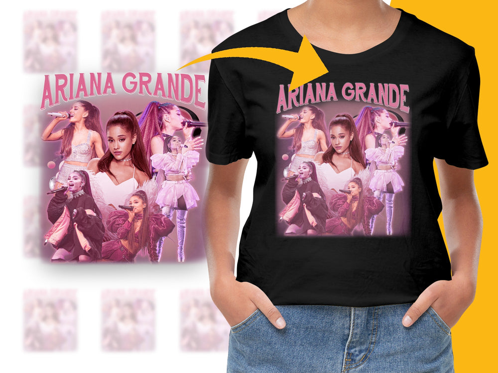 Ariana Grande Fan T-Shirt, Pop Star Photo Collage, Black Graphic Tee, Music Artist Merchandise