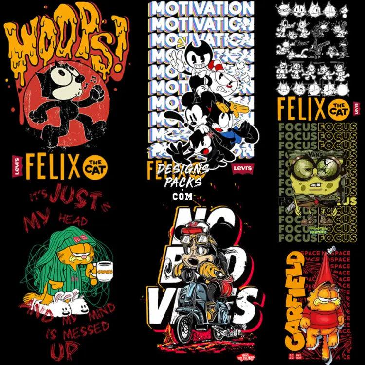 7 Cartoon Brand V3 Streetwear Designs Bundle Png + Psd